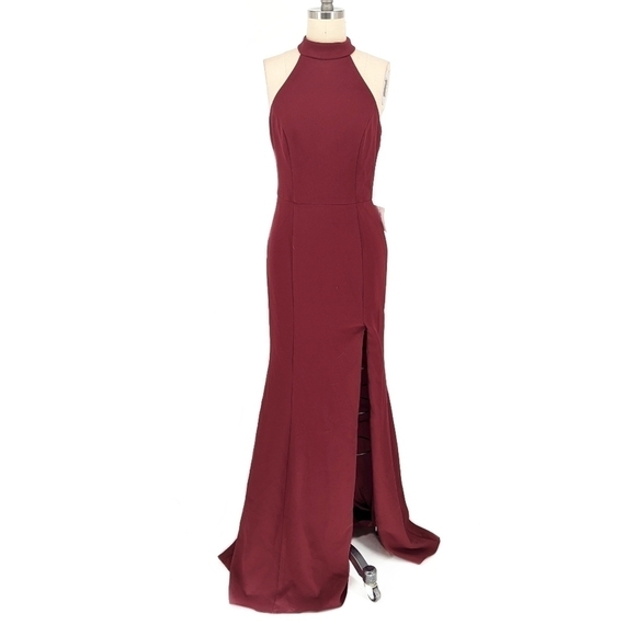 BHLDN Halter A Line Open Back Maxi Dress Maroon 2 wedding evening formal classic - Picture 1 of 8